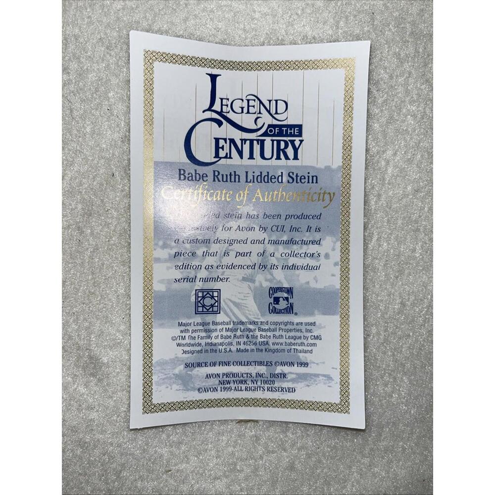 Pristine 1999 Babe Ruth Legend of the Century Collectors Lidded Beer Stein COA - Picture 13 of 14